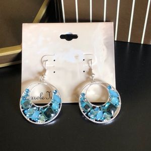 Elegant  Blue and Silver Tone Round Earrings